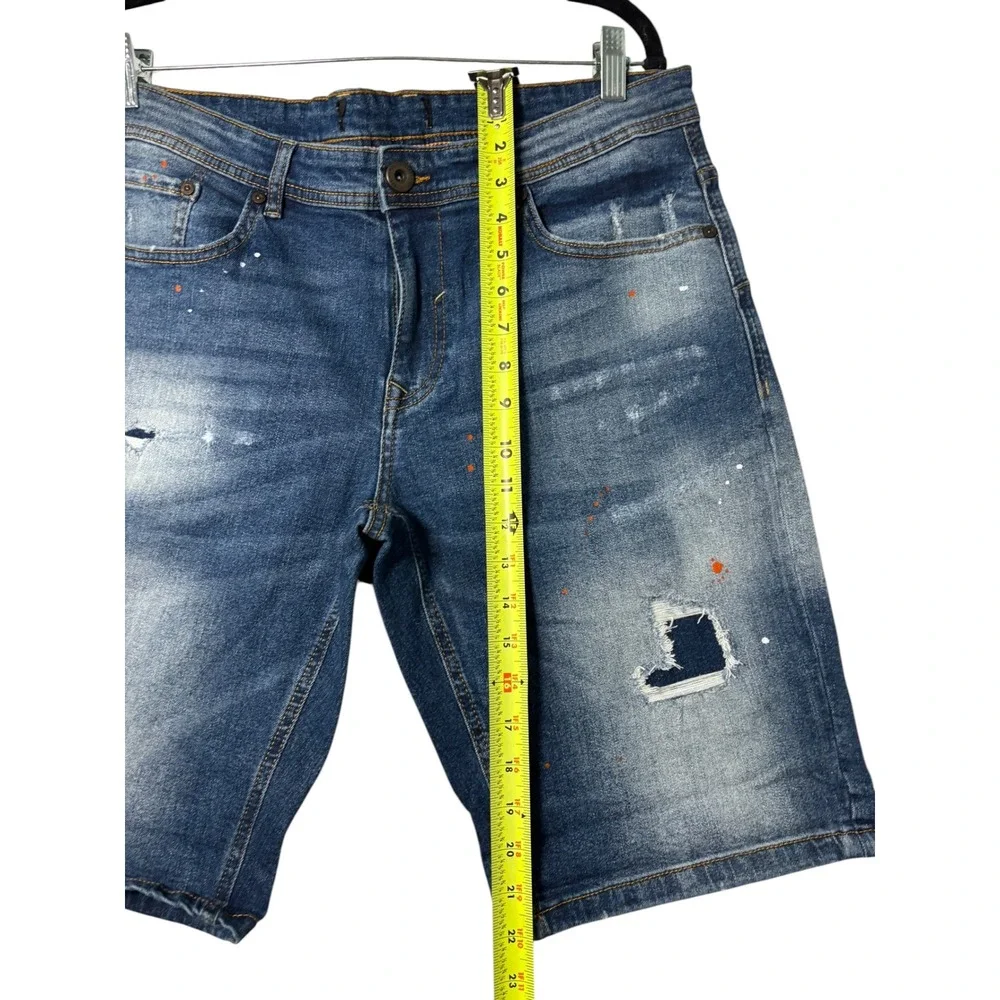Mog Original Distressed Paint‎ Splatter Denim Shorts Mens Blue Streetwear